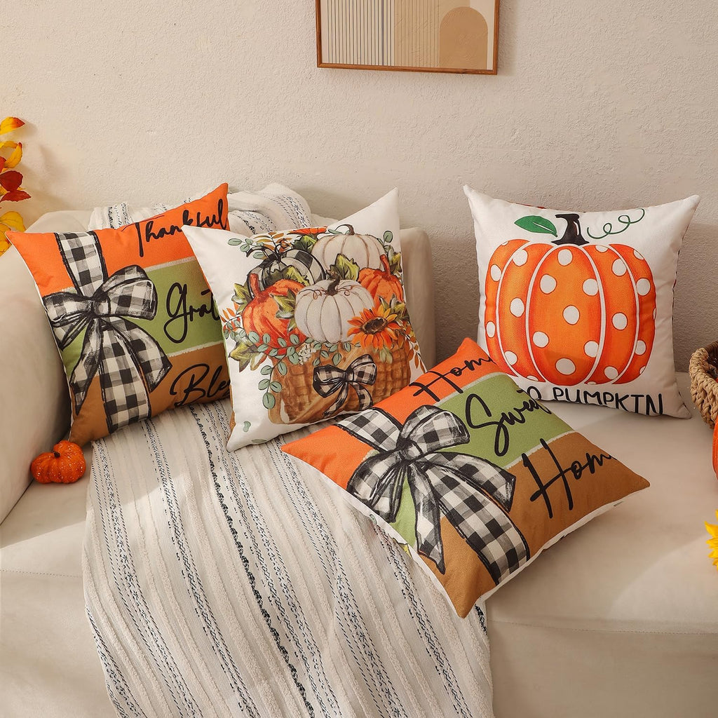 multiwins Fall Pillow Covers Pumpkin Polka Dot 20x20 4Pcs Double-Sided