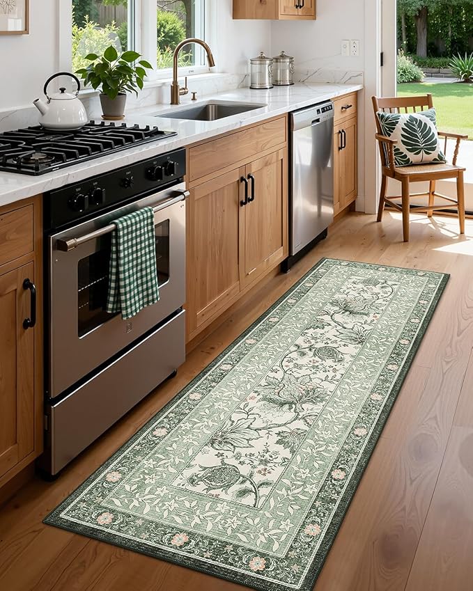 GarveeHome Sage Green 2x6 Washable Kitchen Runner Rugs Non Slip Provence - Image 2