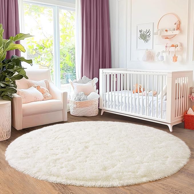6‘x6’ Cream Round Rugs for Girls Bedroom, Ultra Soft Fluffy Circle Rug for Kids - Image 4