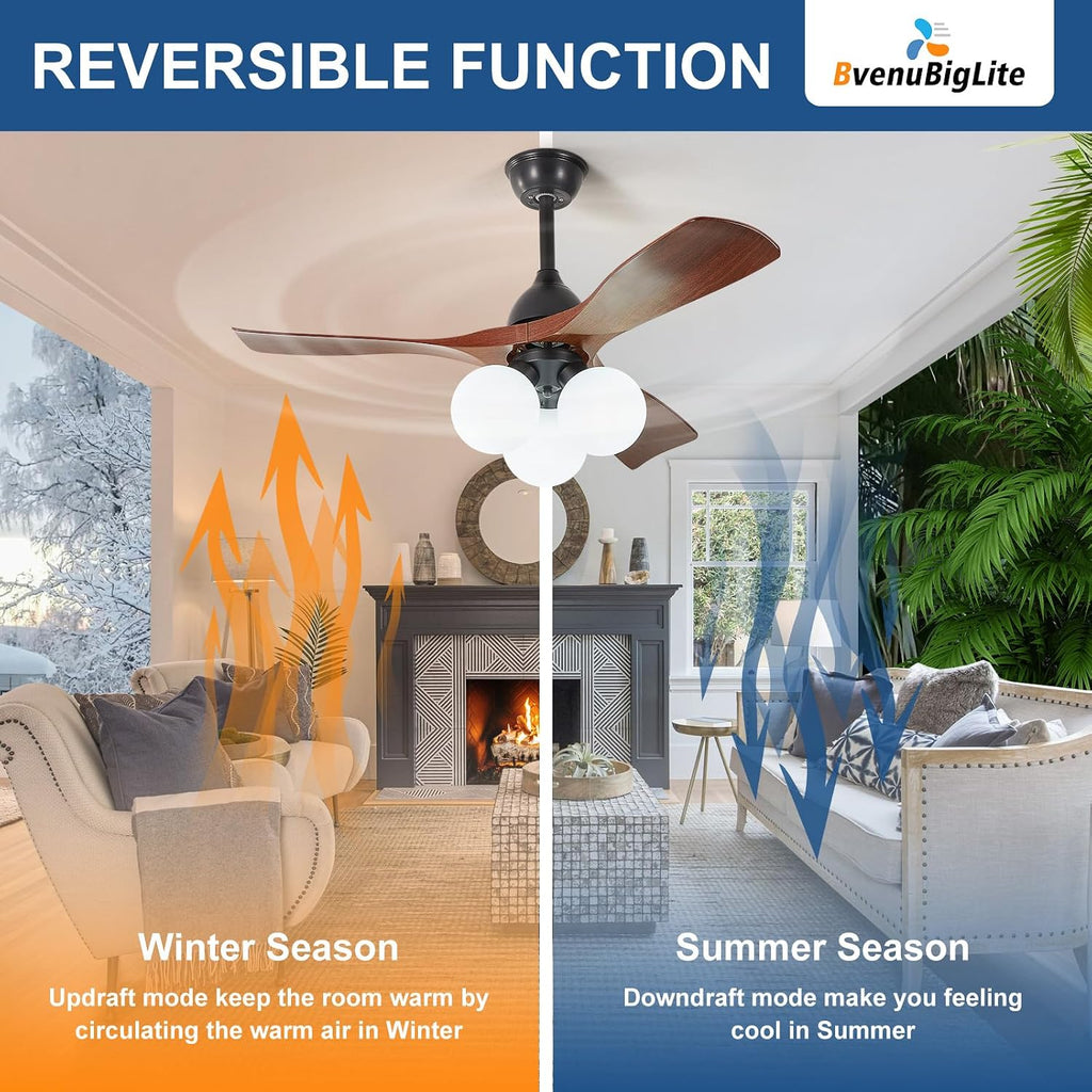 Ceiling Fans with Lights and Remote: 42-Inch Ceiling Fan 3 Blades Bubble Low Profile Outdoor - Walnut Ceiling Fans with Remote Control Quiet Reversible DC Motor for Living Room
