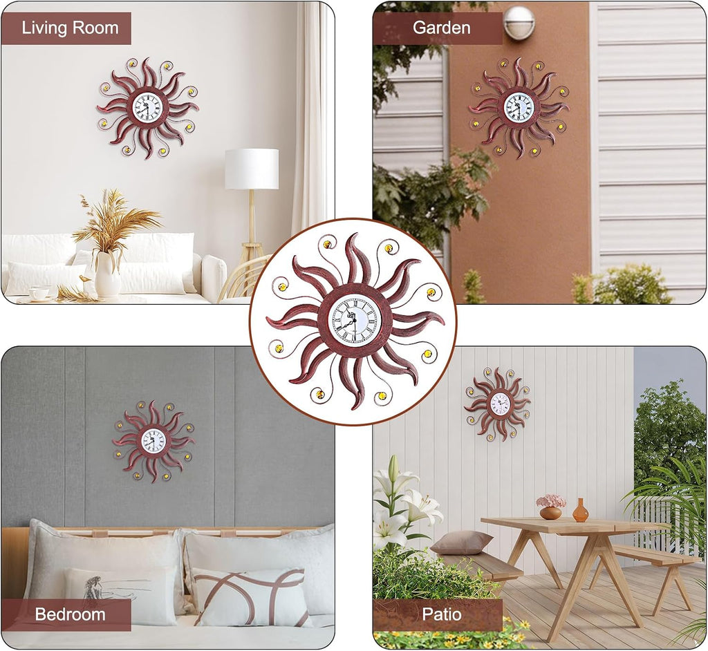 18.7 Inch Large Sun Wall Clock Mid Century Modern for Living Room Decor