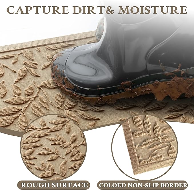 Beige Leaves Outdoor Indoor Entrance Door mat, Absorbent Durable Heavy Duty - Image 6