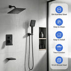 Wall Mount 3-Function Tub Shower Faucet Set, Matte Black