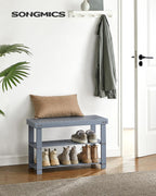 SONGMICS Shoe Rack Bench, 3-Tier Bamboo Entryway Bench, 27.6 Inches Width