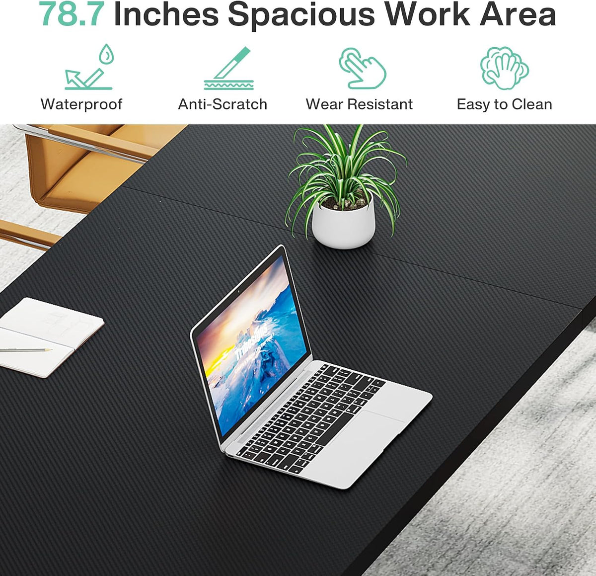 Tribesigns 78.7-Inch Executive Desk, Large Computer Office Desk Workstation, Modern Simple Style Laptop Desk Study Writing Table Business Furniture for Home Office (Black, 78.7 Inch)