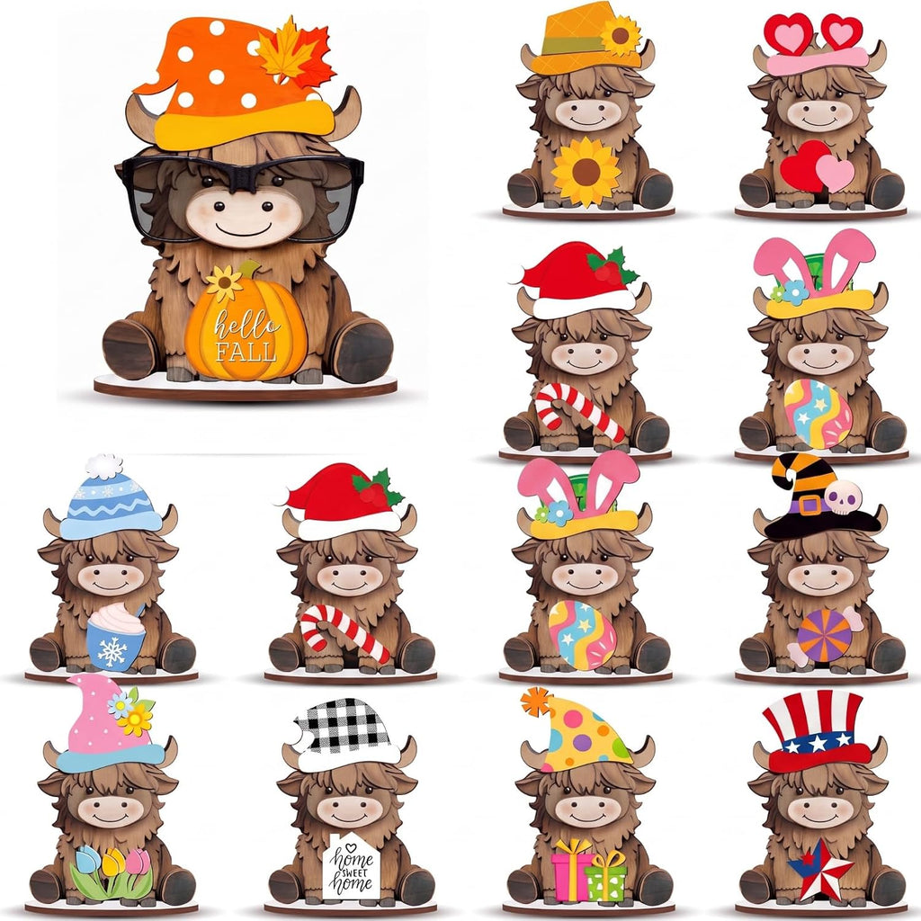 27 Pcs Interchangeable Highland Cow Sign Seasonal Holiday Decor Gifts