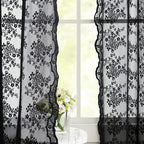 YJ YANJUN Vintage Lace Curtains 96 Inches Long Victorian Floral Gothic Black - Image 4
