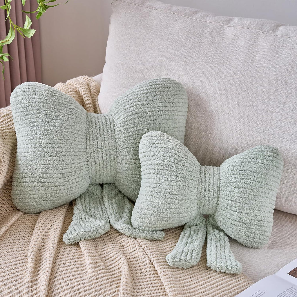 Bow Pillow, Decorative Throw Pillows with Soft Plush, Bow Throw Pillow for Couch Bed, Home Decor Bow Shaped Pillow for Bedroom Living Room (Green, 12 Inches)
