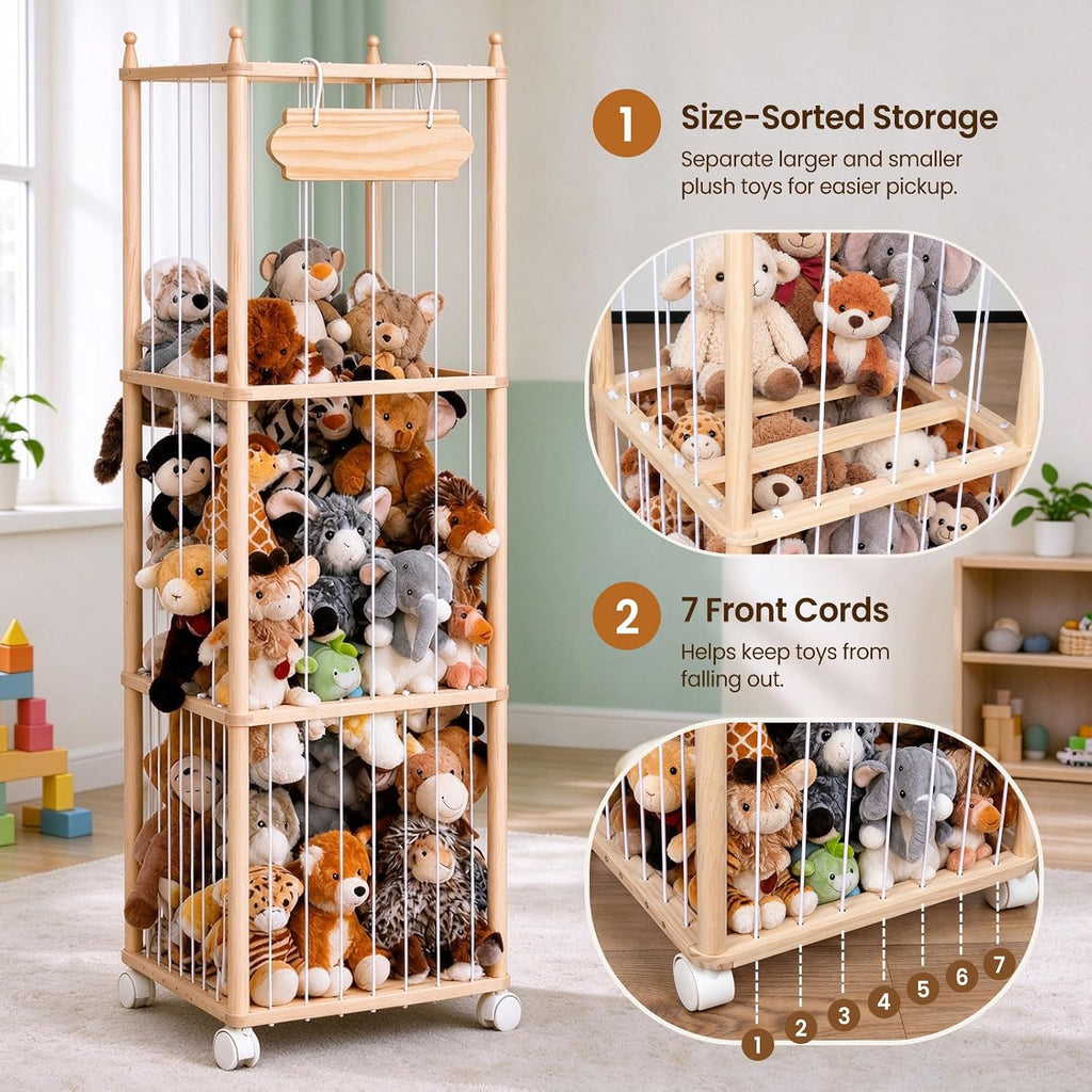 TANONE Stuffed Animal Storage with Wheels - Large Stuffy Storage for Kids