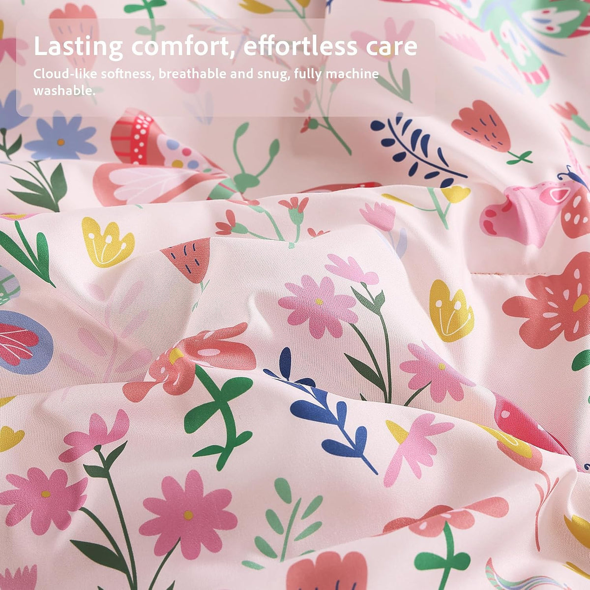 Twin Comforter Set for Girls - 5 Pieces Floral Pink Girls Twin Bedding Set