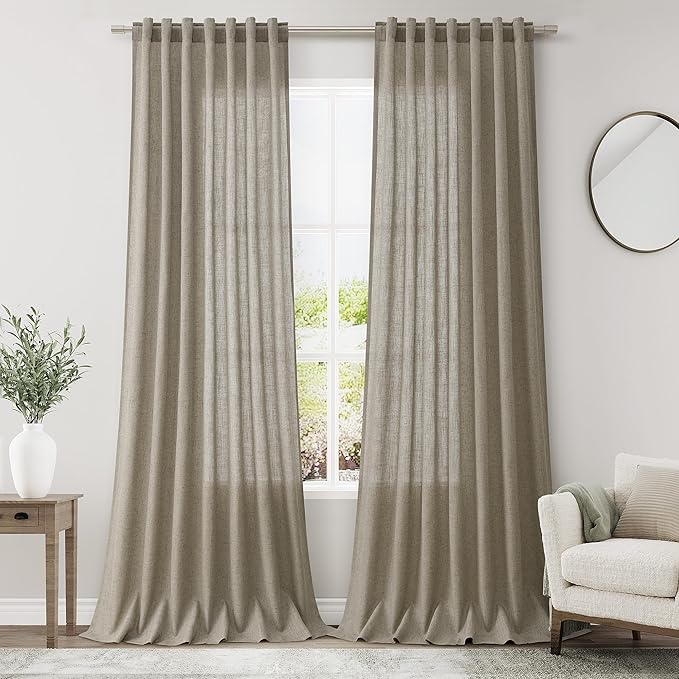 Mocha Linen Curtains 90 Inch Length 2 Panels Set by Nanspring