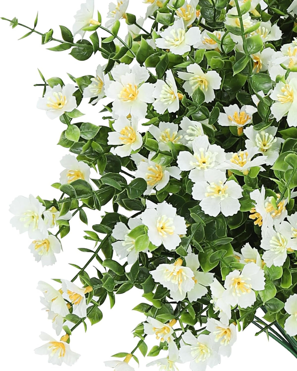Outdoor Fake Flowers, Artificial Flowers for Outdoors, 12 Bundles Faux Plants with Silk White Flowers for Porch Decor Garden Patio Home Aesthetic