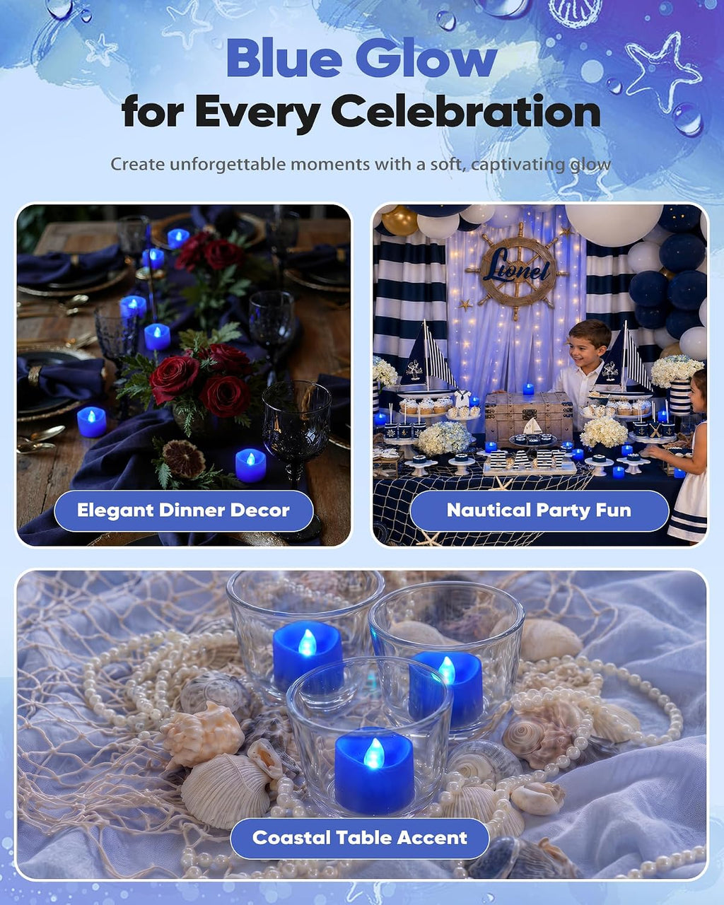 Homemory 24-Pack Blue Flameless Battery Tea Light Candles, 200+ Hours