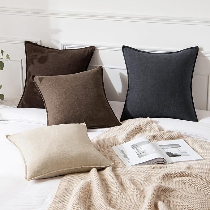 MIULEE Decorative Linen Euro Sham Pillow Covers 28x28 Inch Dark Brown Boho - Image 4