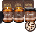 Fullhawl 3 Pack Coffee Scented Candles Gifts Set 7oz Soy Wax Espresso Latte Hot Cocoa Scents Jar Candles with Gift Boxes Long-Lasting Scents for Coffee Lovers Women and Men Home Fragrance Decoration