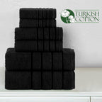 Elegant Comfort 4 Lines Viscose Stripe 6-Piece Premium Towel Set - 100% Turkish Cotton High Absorbent Luxury Bathroom Towels – Includes 2 Washcloths, 2 Hand Towels and 2 Bath Towels Set, Black
