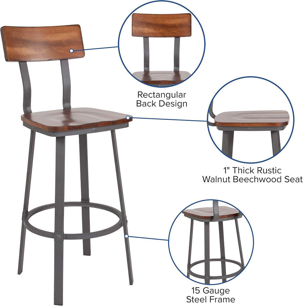 Flash Furniture Wood Restaurant Barstool, Rustic Walnut