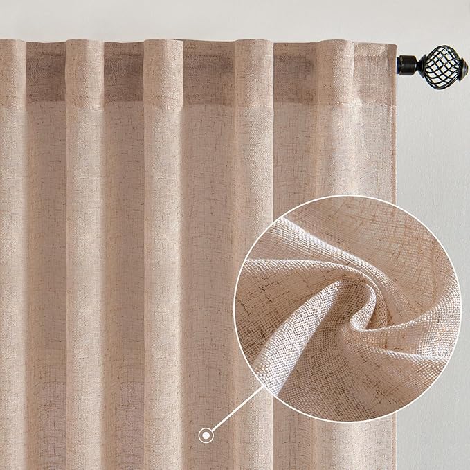 MIULEE Natural Beige Linen Curtains 108 Inches Long 2 Panels - Image 2