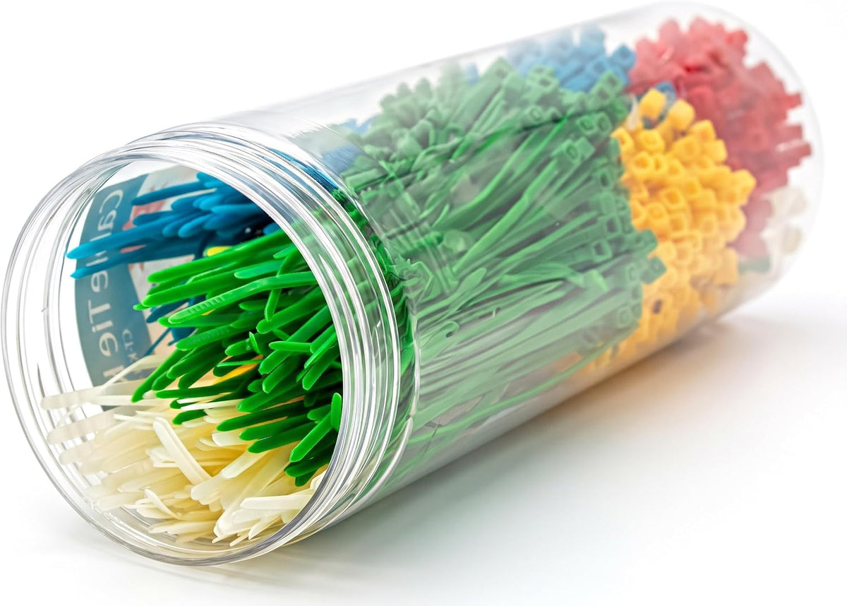 Electriduct Economical Small Cable Tie Kit - 1200 Nylon Zip Ties Assorted Colors and Sizes (2x 600 Pcs)