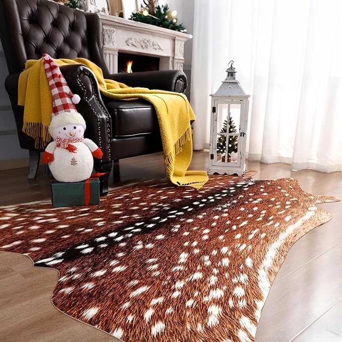 AROGAN Premium Deer Print Rug 5.2x6.2 Feet, Machine Washable Faux Fur Rug - Image 4