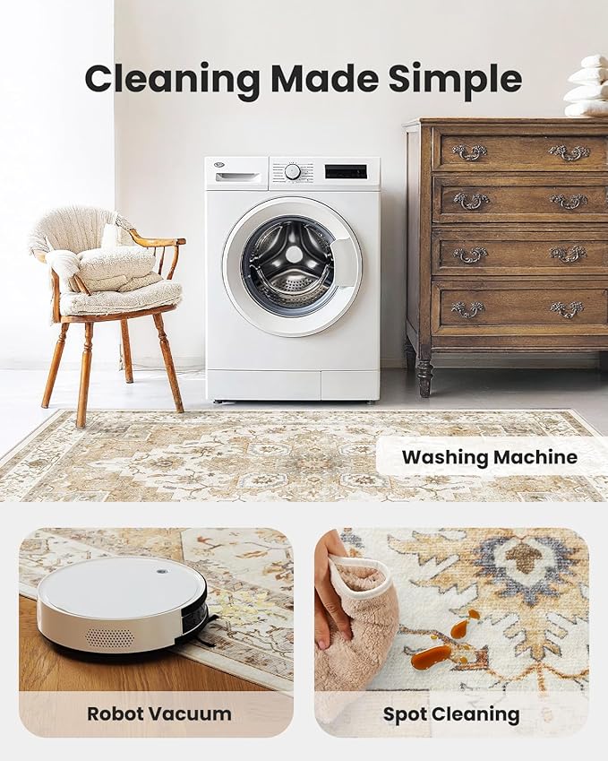 AMADA HOMEFURNISHING 10x14 Washable Area Rug, Low-Profile Large Area Rug - Image 3