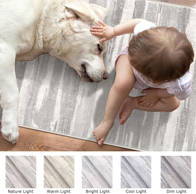 Lansny Modern Abstract Runner Rug 2x5, Neutral Light Beige and Grey Washable - Image 7