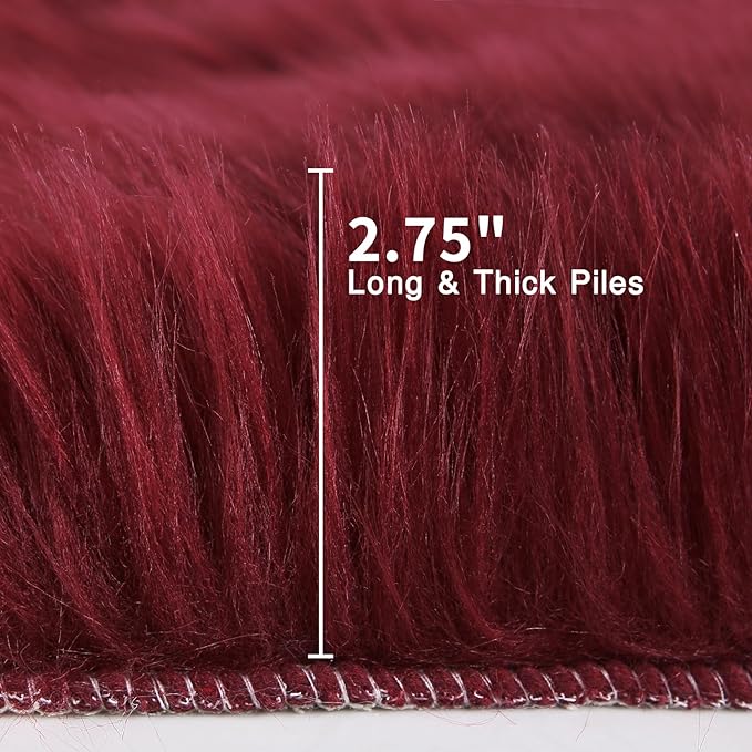 duduta Burgundy Faux Fur Rug 3x5 ft - Image 2