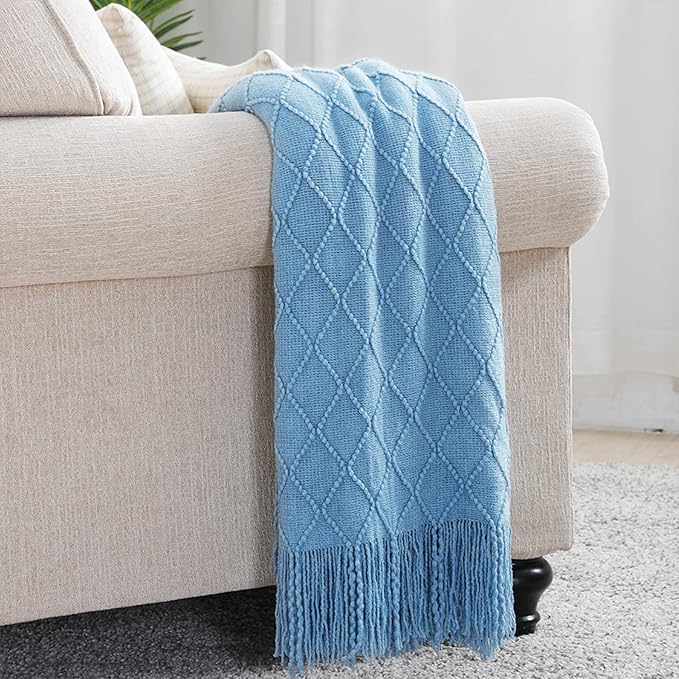 BOURINA Blue Throw Blanket 50x60 Inches Throw Textured Solid Soft Sofa Couch - Image 2