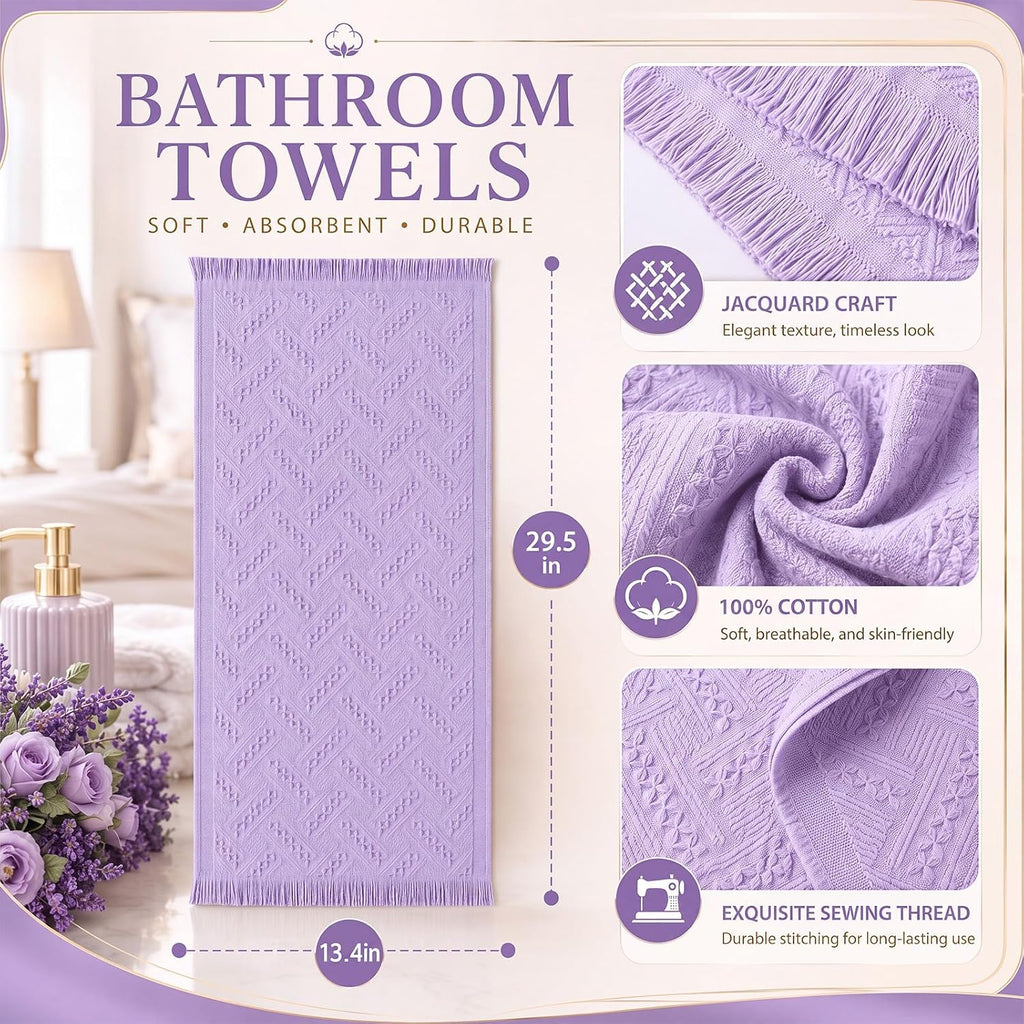 4 Pack Boho Hand Towel for Bathroom Kitchen, Light Purple