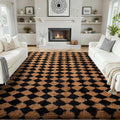 Ophanie Checkered Black & Beige Rhombus Rugs by Ophanie