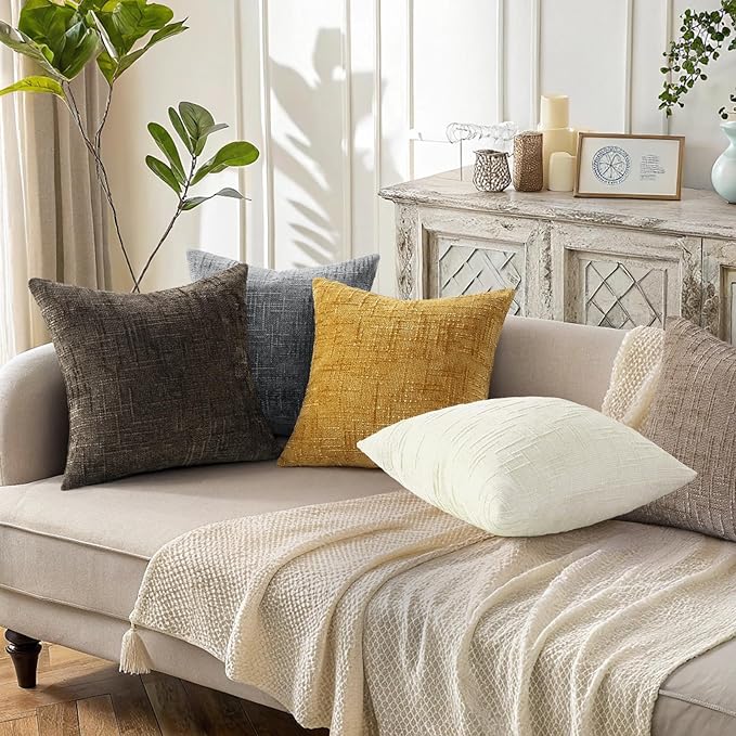 decorUhome Dark Grey Chenille Throw Pillow Covers 18x18 Set of 2 Textured Soft - Image 6