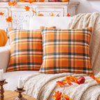 AQOTHES Fall Plaid Orange Green Throw Pillow Covers 18x18 Inch Set of 2