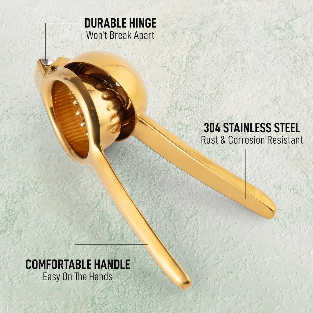 Zulay Kitchen Lemon Squeezer Stainless Steel - Premium Quality, Heavy Duty Solid Metal Squeezer Bowl - Large Manual Citrus Press Juicer and Lime Squeezer Stainless Steel - Gold