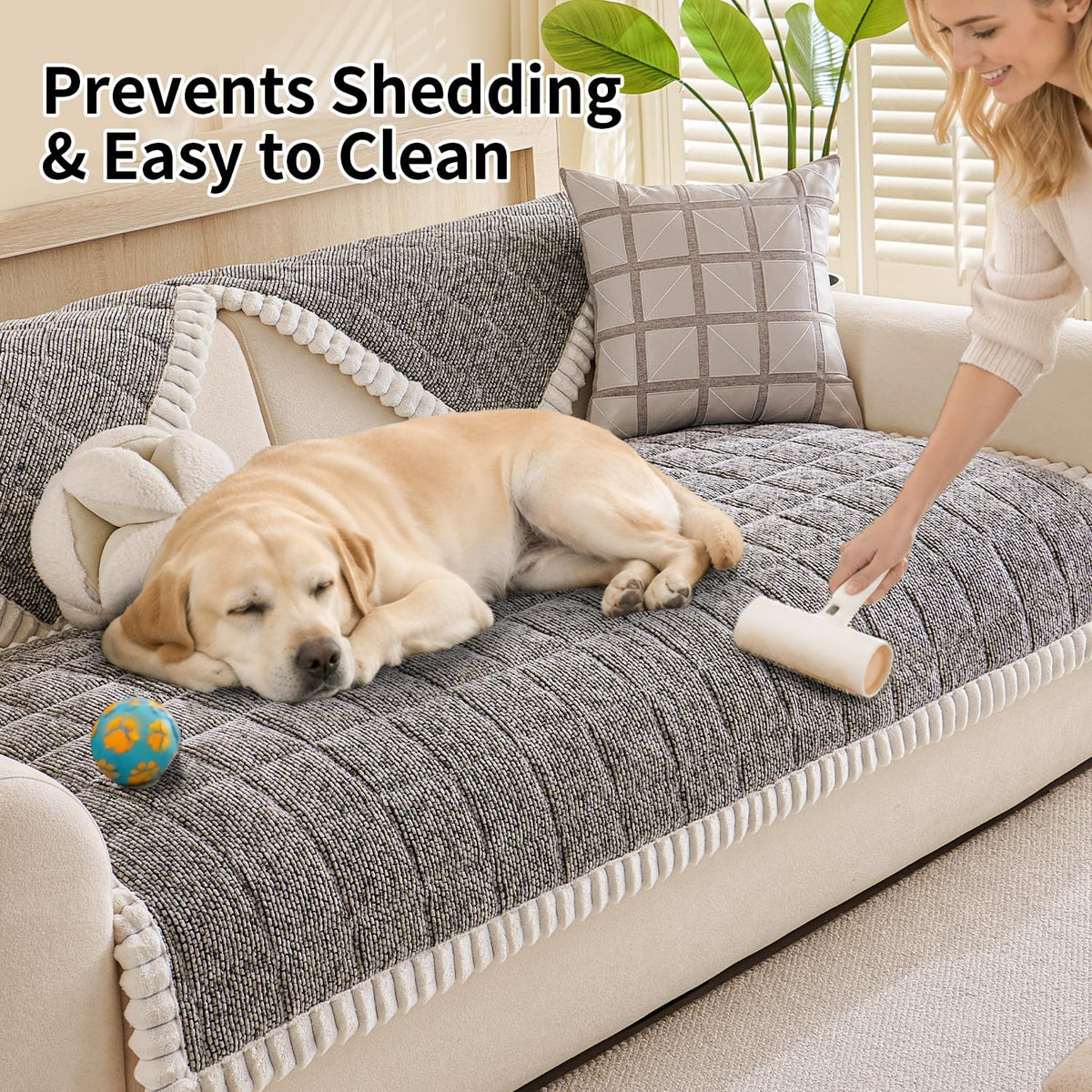 Chenille Dog Couch Cover, Non Slip Sofa Protector, Dark Gray 35"x62"