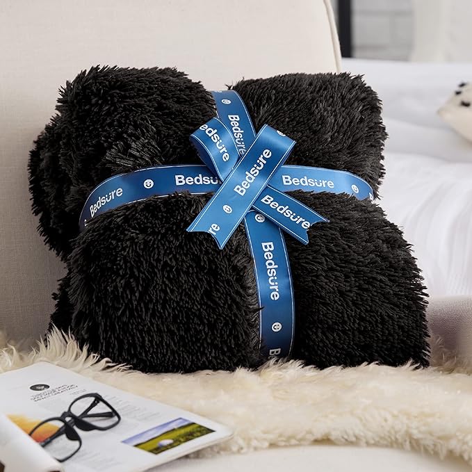 Bedsure GentleSoft Fluffy Black King Size Blanket - Image 7