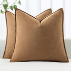 MIULEE Decorative Linen Euro Sham Pillow Covers 24x24 Brown ​Boho Farmhouse​ by MIULEE