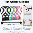 COOLMI Magnetic Cable Ties 12 Pack, 6.88 Inch Reusable Silicone Cord Organizer Wraps, Magnetic Cable Straps for Charging Cords, USB Cables, Earbuds, Travel, Black & Assorted