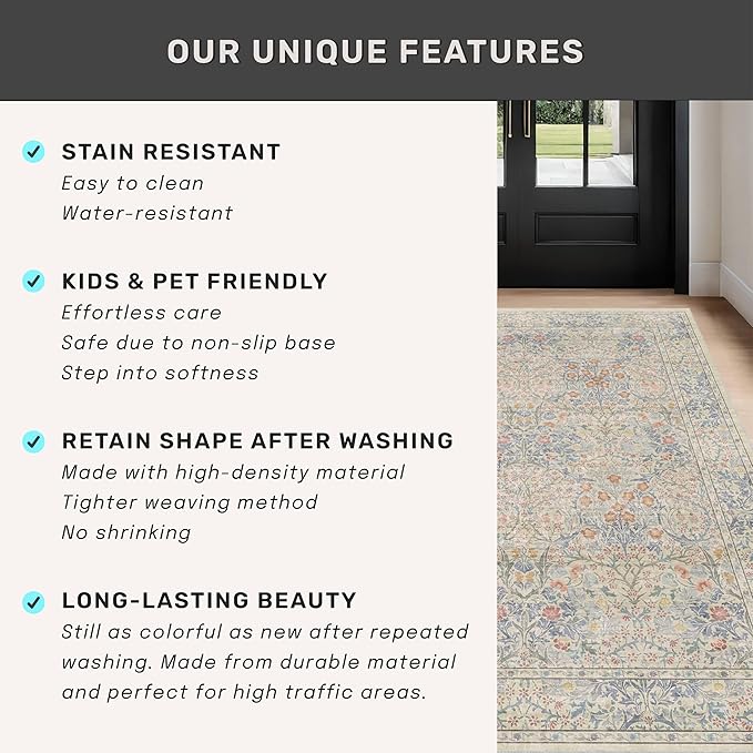 Beige Blue Living Room Rug 5x7, Cottage Area Rug - Image 7