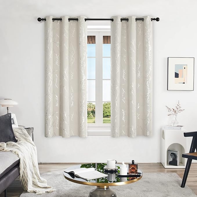 Deconovo Short Kitchen Curtains, Room Darkening Curtain Beige, Thermal - Image 2