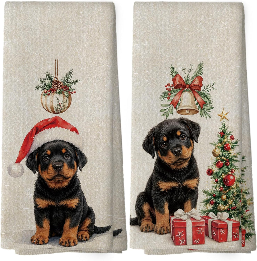 XPH Vintage Christmas Bell Tree Kitchen Dish Towels Set of 2, Christmas Kitchen Gifts, Rustic Farmhouse Winter Xmas Seasonal Hand Towels Tea Towel Decorations, 16x24inch