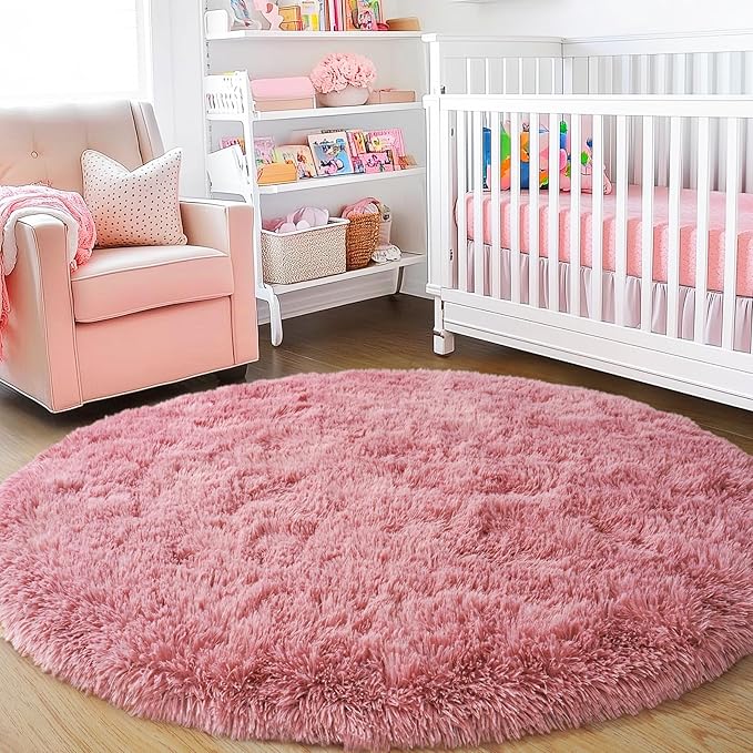 3'x3' Blush Round Rugs for Girls Bedroom, Ultra Soft Fluffy Circle Rug for Kids - Image 8