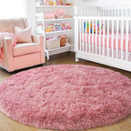 3'x3' Blush Round Rugs for Girls Bedroom, Ultra Soft Fluffy Circle Rug for Kids - Image 8