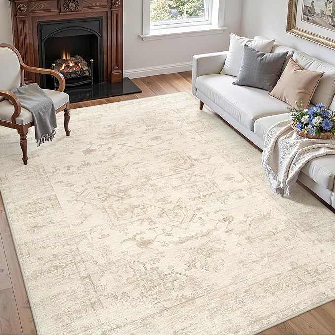 6x9 Area Rugs for Living Room: Vintage Boho Neutral Washable Rug Indoor Soft - Image 3