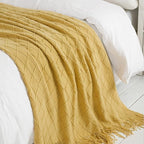 BOURINA Mustard Throw Blanket 50x60 Inches Throw Textured Solid Soft Sofa Couch - Image 4