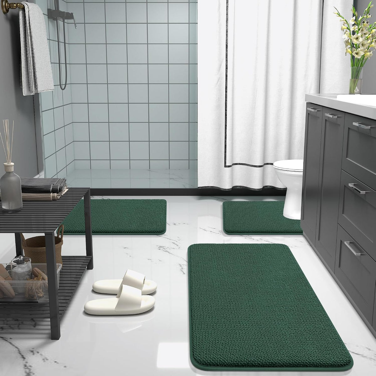 OLANLY Memory Foam Small Bathroom Rugs 24x16, Absorbent Mat, Blackish Green