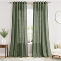 Olive Green Linen Textured 96 Inch Curtains 2 Panel Set Back Tab Rod Pocket by Nanspring