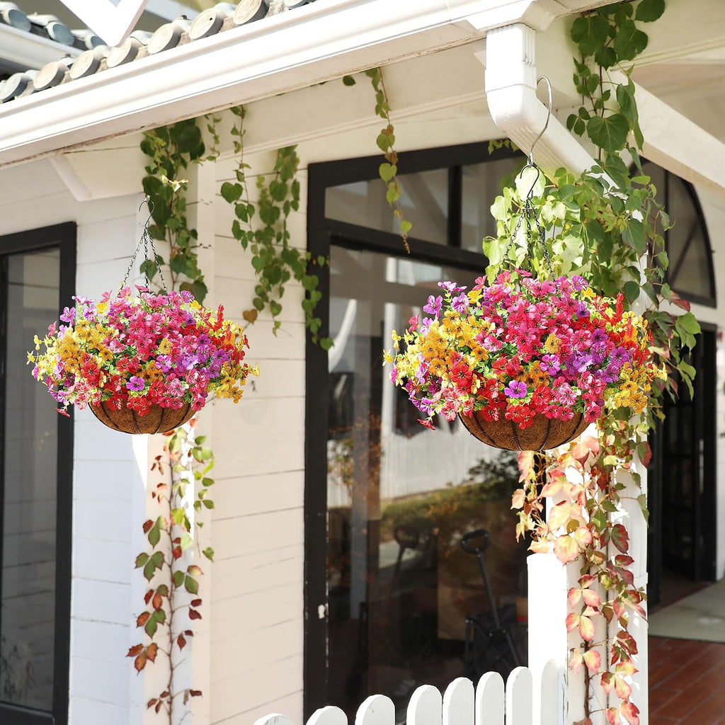 Artificial Flowers for Outdoors, 16 Bundles UV Resistant Realistic Faux Silk Flowers, Fake Plants for Outside Planter Front Porch Patio Balcony Window Box Garden Yard Farmhouse