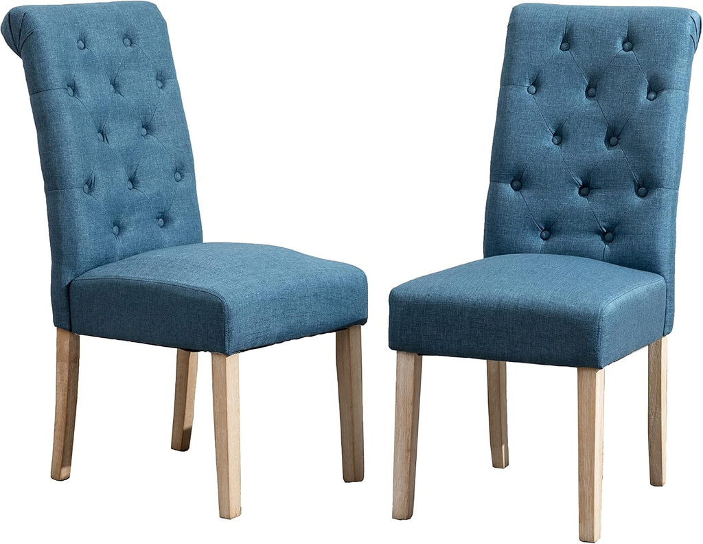 Roundhill Furniture Habit Solid Wood Tufted Parsons Dining Chair (Set of 2), Blue
