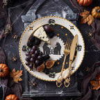 4 Pcs Tile Stoneware 24k Gold Accent Halloween Dessert Plates Ceramic