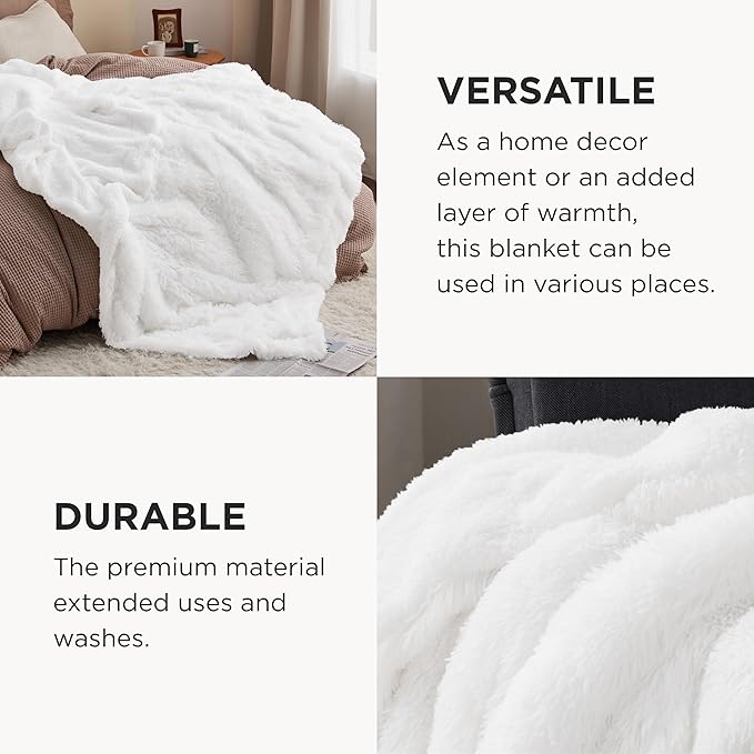 Bedsure GentleSoft Fuzzy Sherpa Faux Fur Twin Blanket White Cozy Gifts - Image 5